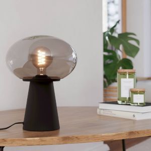 Lampada da tavolo grigia in vetro, Kirstin, con interruttore