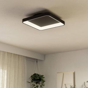 Lampada da soffitto nera in plastica, Shauni, 12W, bianco regolabile tra caldo e freddo LED, con telecomando