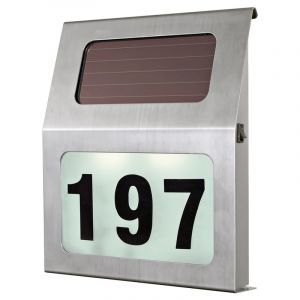Numero civico illuminato argento in acciaio inossidabile, Zora, 1W, 3000K LED, IP44, con interruttore