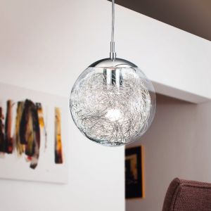 Lampada a sospensione cromata in vetro, Zakria