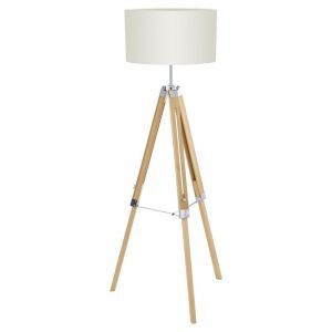 Lampada da terra treppiede bianca in legno, Joana, con interruttore