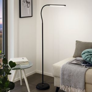 Lampada da terra nera in plastica, Brennan, 5W, 4000K LED, controllo touch