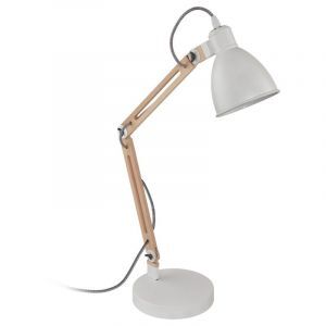 Lampada da tavolo in legno bianca, Ceyda, con interruttore