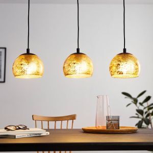 Lampada a sospensione dorata in vetro, Gaston