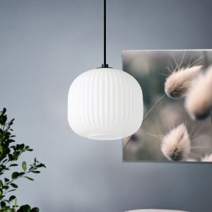 Lampada a sospensione bianca in vetro, Elvera
