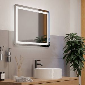 Specchio con luci grigio in vetro, Bibi, 18,6W, bianco regolabile tra caldo e freddo LED, IP44, con interruttore
