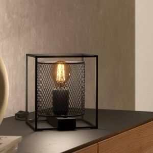 Lampada da tavolo nera in alluminio, Thiemo, con interruttore