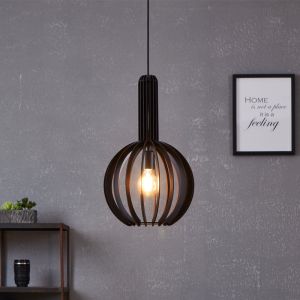 Lampada a sospensione in legno nera, Kenney