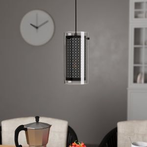 Lampada a sospensione nera in tessuto, Barceno