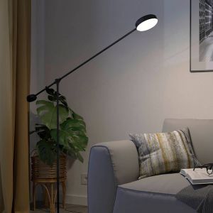Piantana da lettura da terra nera in alluminio, Thies, 24W, 3000K LED, dimmer in 3 fasi