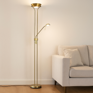 Piantana da lettura da terra in ottone moderna, Salvador, 18W, 3000K LED, con interruttore