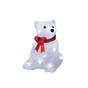 Orso polare di Natale a LED, seduto con fiocco rosso 18cm, a batteria, per interni