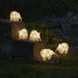 5 elefanti LED, per interni ed esterni