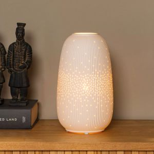 Lampada da tavolo in ceramica bianca, Flores, con interruttore