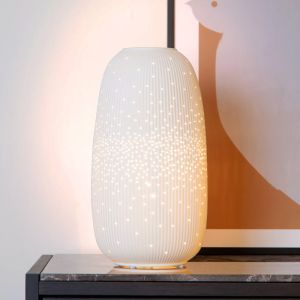 Lampada da tavolo in ceramica bianca, Flores, con interruttore