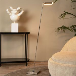 Piantana da lettura da terra moderna cromata, Aaron, 12W, 2700K LED, controllo touch
