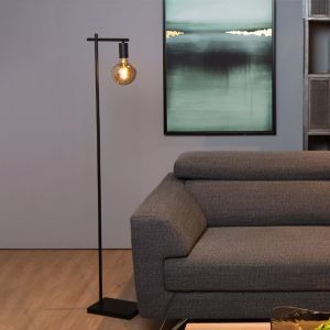 Lampada da terra moderna nera, Leanne, con interruttore