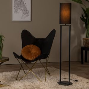 Lampada da terra rustica nera, Herman, con interruttore