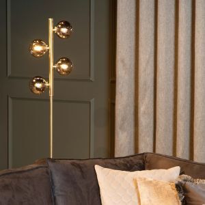 Lampada da terra retrò dorata, Tycho, con interruttore