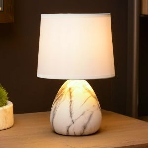 Lampada da tavolo in ceramica bianca, Marmo, con interruttore