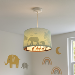 Lampada a sospensione per bambini verde in tessuto, Safari