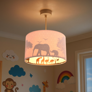 Lampada a sospensione per bambini rosa in tessuto, Safari