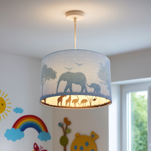 Lampada a sospensione per bambini blu in tessuto, Safari