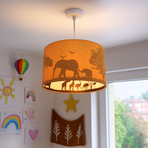 Lampada a sospensione per bambini arancione in tessuto, Safari