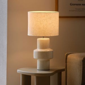 Lampada da tavolo in ceramica beige, Dugan, con interruttore