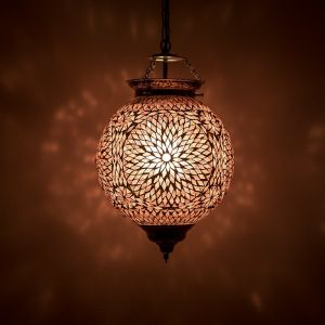 Lampada a sospensione orientale viola in mosaico, Aziza