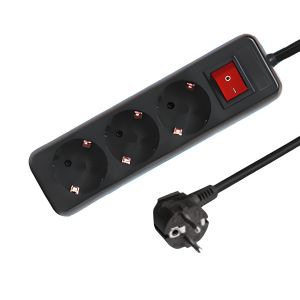 Multipresa 3 prese con interruttore 1,5 metri, nera