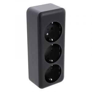 Presa Q-Link da parete a 3 vie, con protezione bambini e contatto di protezione, nera