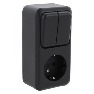 Presa e interruttore Q-Link, serie, terra di protezione, nero