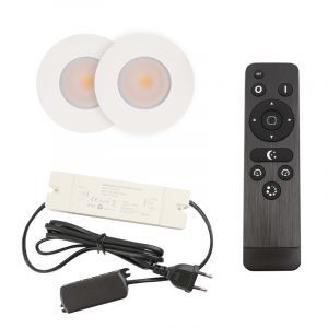 2 faretti da incasso bianchi per veranda Dico, IP65, con set di connessione e telecomando