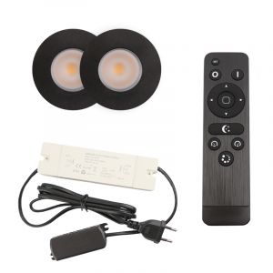 2 faretti da incasso neri per veranda Dico, IP65, con set di connessione e telecomando