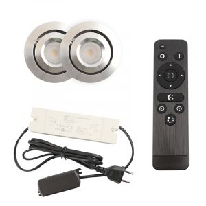 2 faretti da incasso orientabili per veranda Rona, IP44, con set di connessione e telecomando, cromo