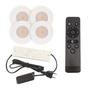 4 faretti da incasso bianchi per veranda Dico, IP65, con set di connessione e telecomando