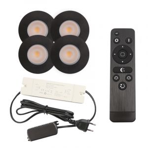 4 faretti da incasso neri per veranda Dico, IP65, con set di connessione e telecomando