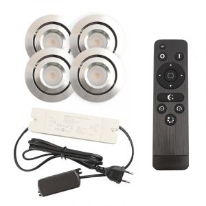4 faretti da incasso orientabili per veranda Rona, IP44, con set di connessione e telecomando, cromo