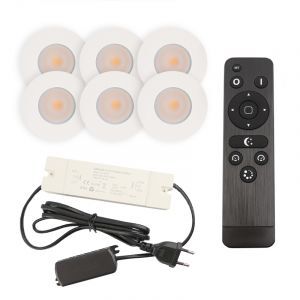 6 faretti da incasso bianchi per veranda Dico, IP65, con set di connessione e telecomando