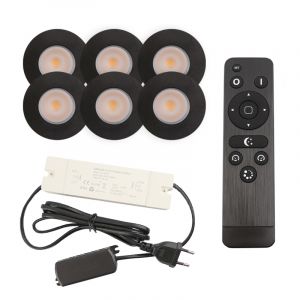 6 faretti da incasso neri per veranda Dico, IP65, con set di connessione e telecomando