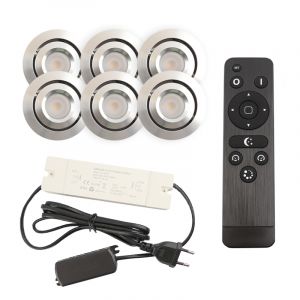 6 faretti da incasso orientabili per veranda Rona, IP44, con set di connessione e telecomando, cromo