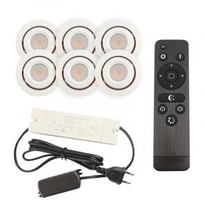 6 faretti da incasso orientabili per veranda Rona, IP44, con set di connessione e telecomando, bianco