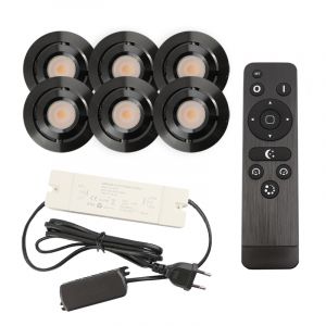 6 faretti da incasso orientabili per veranda Rona, IP44, con set di connessione e telecomando, nero