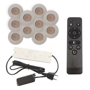 10 faretti da incasso cromati per veranda Dico, IP65, con set di connessione e telecomando