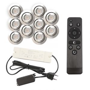 10 faretti da incasso orientabili per veranda Rona, IP44, con set di connessione e telecomando, cromo