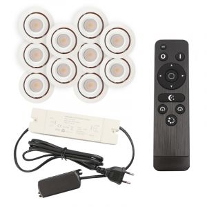 10 faretti da incasso orientabili per veranda Rona, IP44, con set di connessione e telecomando, bianco