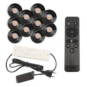 10 faretti da incasso orientabili per veranda Rona, IP44, con set di connessione e telecomando, nero