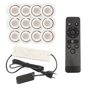 12 faretti da incasso orientabili per veranda Rona, IP44, con set di connessione e telecomando, bianco