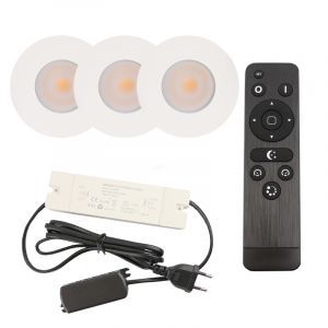3 faretti da incasso bianchi per veranda Dico, IP65, con set di connessione e telecomando